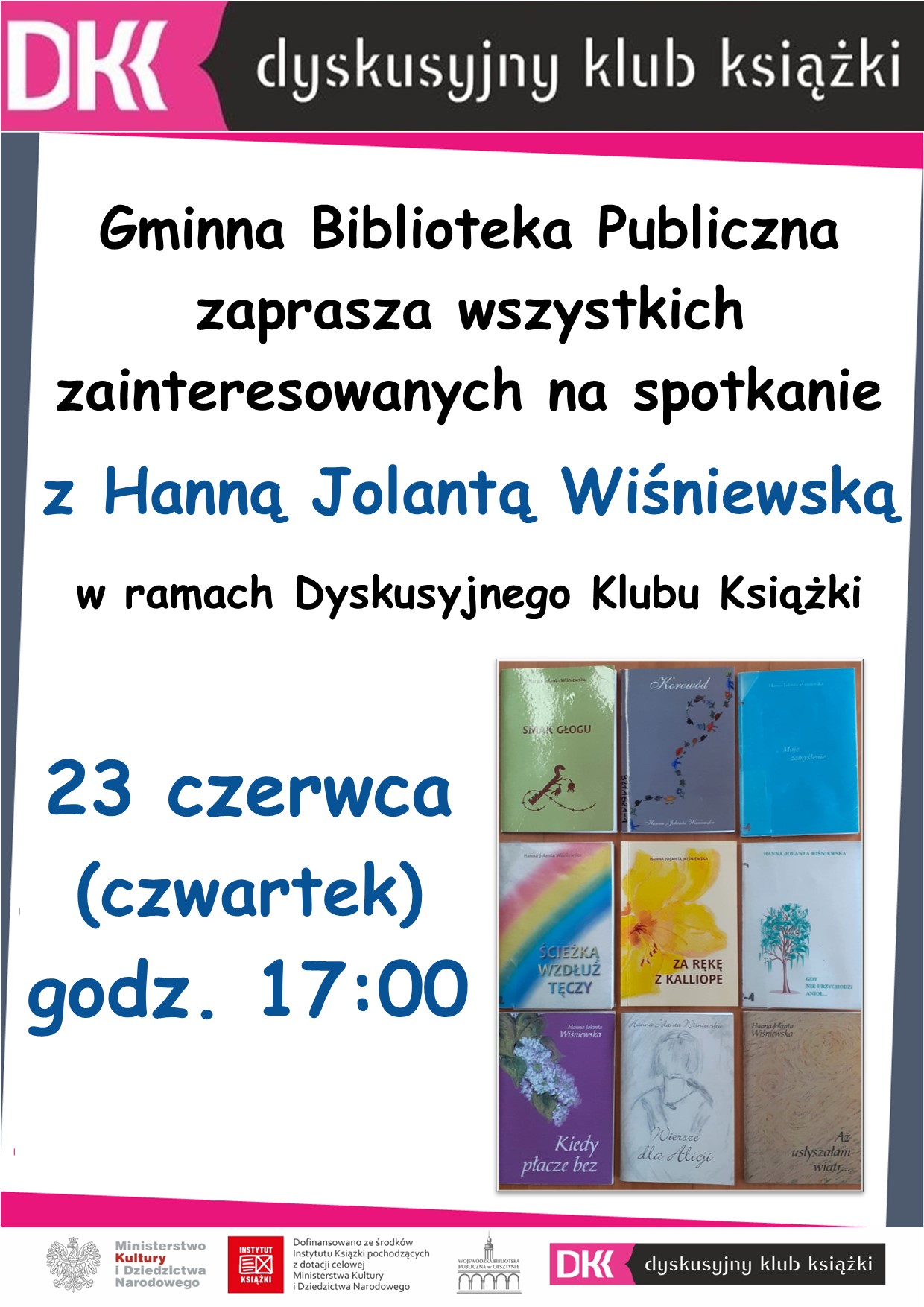 plakat informujący o spotkaniu z Hanną Jolantą Wiśniewską