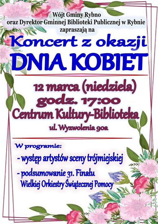 plakat informujący o koncercie z okazji Dnia Kobiet