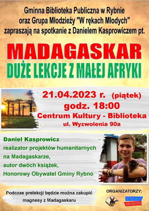 plakat informujący o spotkaniu z Danielem Kasprowiczem